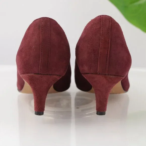 Clarks Womens Sage Elfin Pump Size 7.5 Burgundy Suede Pointed Kitten Heel Shoe - Picture 4 of 13